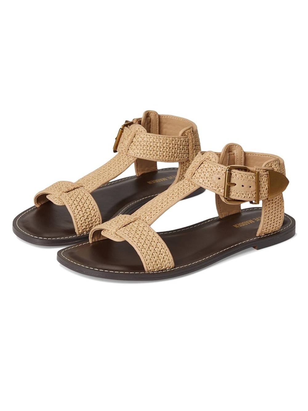 Steve Madden Brazinn Gladiator Flat Sandal Minimalist Boho Summer Beige Raffia